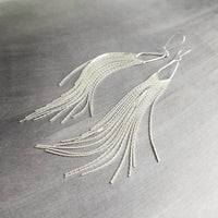 Silver Chain Fringe Earrings - silver tassel earring, chain dangle, v shape, thin chain fringe, chain tassel, 5.6 inch, extra long earring - Constant Baubling