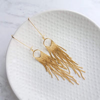 Gold Fringe Earrings - thin chain strand earring, chain dangle, v shape chain, gold chain fringe, gold chain tassel, 4" long earring, sexy - Constant Baubling