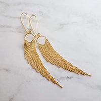 Gold Fringe Earrings - thin chain strand earring, chain dangle, v shape chain, gold chain fringe, gold chain tassel, 4" long earring, sexy - Constant Baubling