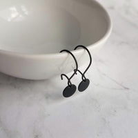 Black Disk Earrings - matte black earring, small disk earring, black leverback, all black earring, circle charm earring, small round disk - Constant Baubling