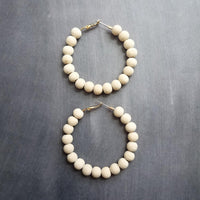 Wood Bead Hoop Earrings, large gold hoop, summer earrings, beaded hoops, wooden bead earring, natural wood beads, large hoops, bold silver - Constant Baubling