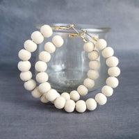 Wood Bead Hoop Earrings, large gold hoop, summer earrings, beaded hoops, wooden bead earring, natural wood beads, large hoops, bold silver - Constant Baubling