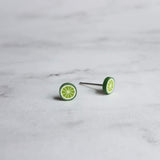 Lime Earrings - fruit earring, lime slice earring, foodie earring, chef earring, food earring, lime stud, tiny lime earring, citrus fruit - Constant Baubling