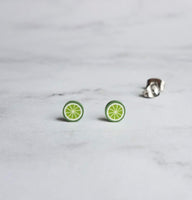 Lime Earrings - fruit earring, lime slice earring, foodie earring, chef earring, food earring, lime stud, tiny lime earring, citrus fruit - Constant Baubling