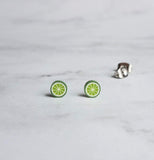 Lime Earrings - fruit earring, lime slice earring, foodie earring, chef earring, food earring, lime stud, tiny lime earring, citrus fruit - Constant Baubling