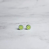 Lime Earrings - fruit earring, lime slice earring, foodie earring, chef earring, food earring, lime stud, tiny lime earring, citrus fruit - Constant Baubling