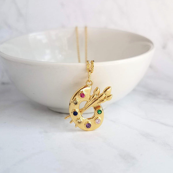 Artist Necklace - gold artist necklace, paint necklace, paint palette neckace, paint palette charm, painter necklace, gold palette necklace - Constant Baubling