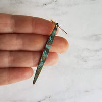 Long Thin Earrings - verdigris earring, patina earring, long spear earring, blue green earring, rustic earring, mottled earrring, black - Constant Baubling