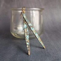 Long Thin Earrings - verdigris earring, patina earring, long spear earring, blue green earring, rustic earring, mottled earrring, black - Constant Baubling