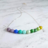 Beaded Necklace - blue green necklace, chunky bead necklace, shades of blue, shades of green, simple bead necklace, 14K gold fill chain - Constant Baubling