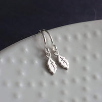 Tiny Silver Leaf Earrings - small leaf earring, silver leaf earring, mini leaf earring, tiny dangle earring, little silver leaf earring - Constant Baubling