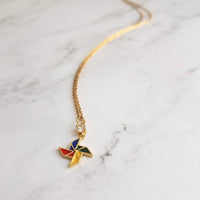 Pinwheel Necklace - gold pinwheel pendant, pinwheel charm, windmill necklace, windmill charm, colorful pinwheel, small pinwheel, tiny charm - Constant Baubling