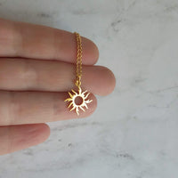 Gold Sun Necklace - sun pendant, wavy sun ray, gold sunshine necklace, sun jewelry, small gold sun necklace, simple sun necklace, sun ray - Constant Baubling