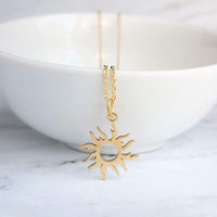 Gold Sun Necklace - sun pendant, wavy sun ray, gold sunshine necklace, sun jewelry, small gold sun necklace, simple sun necklace, sun ray - Constant Baubling