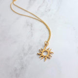 Gold Sun Necklace - sun pendant, wavy sun ray, gold sunshine necklace, sun jewelry, small gold sun necklace, simple sun necklace, sun ray - Constant Baubling