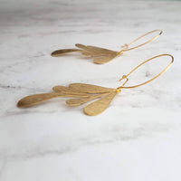 Big Leaf Earrings - gold leaf earring, 3 inch earring, large gold earring, big earring, large lightweight earring, gold leaf hoop earring - Constant Baubling