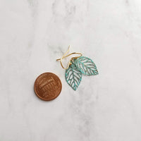 Aqua Leaf Earrings - patina earring, verdigris earring, cut out leaf earring, filigree leaf earring, small leaf earring, delicate earring - Constant Baubling