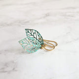 Aqua Leaf Earrings - patina earring, verdigris earring, cut out leaf earring, filigree leaf earring, small leaf earring, delicate earring - Constant Baubling