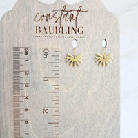Small Gold Sun Earrings, sun ray earring, sunshine earring, little sun earring, gold gear earring, gold snowflake, sunny day earring, happy - Constant Baubling