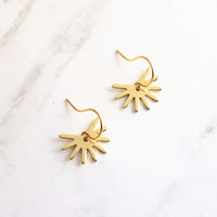 Small Gold Sun Earrings, sun ray earring, sunshine earring, little sun earring, gold gear earring, gold snowflake, sunny day earring, happy - Constant Baubling