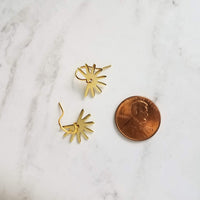 Small Gold Sun Earrings, sun ray earring, sunshine earring, little sun earring, gold gear earring, gold snowflake, sunny day earring, happy - Constant Baubling