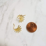 Small Gold Sun Earrings, sun ray earring, sunshine earring, little sun earring, gold gear earring, gold snowflake, sunny day earring, happy - Constant Baubling