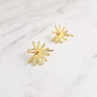 Small Gold Sun Earrings, sun ray earring, sunshine earring, little sun earring, gold gear earring, gold snowflake, sunny day earring, happy - Constant Baubling