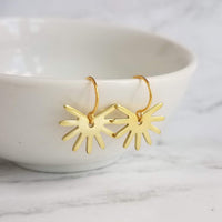 Small Gold Sun Earrings, sun ray earring, sunshine earring, little sun earring, gold gear earring, gold snowflake, sunny day earring, happy - Constant Baubling