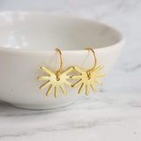 Small Gold Sun Earrings, sun ray earring, sunshine earring, little sun earring, gold gear earring, gold snowflake, sunny day earring, happy - Constant Baubling