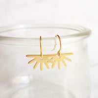 Little Gold Sunshine Earrings, sun ray earring, sun earring, small sun earring, gold gear earring, half sun earring, sunny day earring - Constant Baubling
