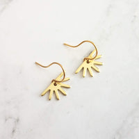 Little Gold Sunshine Earrings, sun ray earring, sun earring, small sun earring, gold gear earring, half sun earring, sunny day earring - Constant Baubling