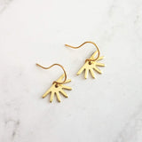 Little Gold Sunshine Earrings, sun ray earring, sun earring, small sun earring, gold gear earring, half sun earring, sunny day earring - Constant Baubling