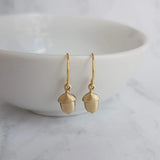 Small Acorn Earrings, gold acorn earring, small gold acorn earring, little gold acorn earring, tiny acorn earring, acorn dangle, simple gold - Constant Baubling