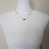 Little Bird Necklace, verdigris patina, antique brass chain, bronze necklace, blue green patina, flying bird necklace, pearl necklace, small - Constant Baubling