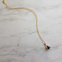 Lapis Lazuli Necklace - lapis pendant, gold chain, blue stone necklace, lapis lazuli pendant, spinning pendant charm, round stone ball - Constant Baubling