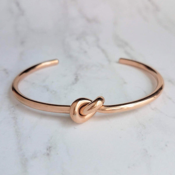 Rose Gold Knot Bracelet, tie the knot bracelet, bridesmaid bracelet, pretzel knot, knot cuff, gold cuff bracelet, thin cuff, oval bangle - Constant Baubling