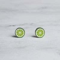 Lime Earrings - fruit earring, lime slice earring, foodie earring, chef earring, food earring, lime stud, tiny lime earring, citrus fruit - Constant Baubling