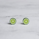 Lime Earrings - fruit earring, lime slice earring, foodie earring, chef earring, food earring, lime stud, tiny lime earring, citrus fruit - Constant Baubling