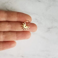 Small Gold Sun Earrings, sun ray earring, sunshine earring, little sun earring, gold gear earring, gold snowflake, sunny day earring, happy - Constant Baubling
