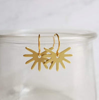 Small Gold Sun Earrings, sun ray earring, sunshine earring, little sun earring, gold gear earring, gold snowflake, sunny day earring, happy - Constant Baubling