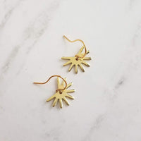 Small Gold Sun Earrings, sun ray earring, sunshine earring, little sun earring, gold gear earring, gold snowflake, sunny day earring, happy - Constant Baubling