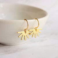 Little Gold Sunshine Earrings, sun ray earring, sun earring, small sun earring, gold gear earring, half sun earring, sunny day earring - Constant Baubling