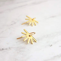 Little Gold Sunshine Earrings, sun ray earring, sun earring, small sun earring, gold gear earring, half sun earring, sunny day earring - Constant Baubling