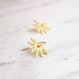 Little Gold Sunshine Earrings, sun ray earring, sun earring, small sun earring, gold gear earring, half sun earring, sunny day earring - Constant Baubling