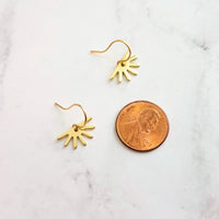 Little Gold Sunshine Earrings, sun ray earring, sun earring, small sun earring, gold gear earring, half sun earring, sunny day earring - Constant Baubling