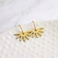 Little Gold Sunshine Earrings, sun ray earring, sun earring, small sun earring, gold gear earring, half sun earring, sunny day earring - Constant Baubling