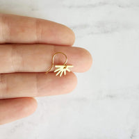 Little Gold Sunshine Earrings, sun ray earring, sun earring, small sun earring, gold gear earring, half sun earring, sunny day earring - Constant Baubling