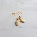 Small Acorn Earrings, gold acorn earring, small gold acorn earring, little gold acorn earring, tiny acorn earring, acorn dangle, simple gold - Constant Baubling