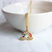 Crystal Rainbow Pendant Necklace - rainbow necklace, rainbow charm, happy jewelry, after the storm, rainbow cloud necklace, gold rainbow - Constant Baubling