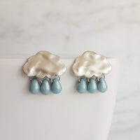 Storm Cloud Earrings - silver cloud earring, blue grey raindrop, sterling silver post, raindrop earring, rain earring, raining cloud earring - Constant Baubling
